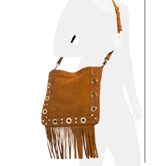 Brown suede fringe handbag studded grommet - Picture 1 of 5